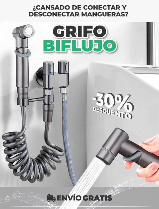 Grifo Doble Salida 2-en-1 | Controla Flujo y Ahorra Agua