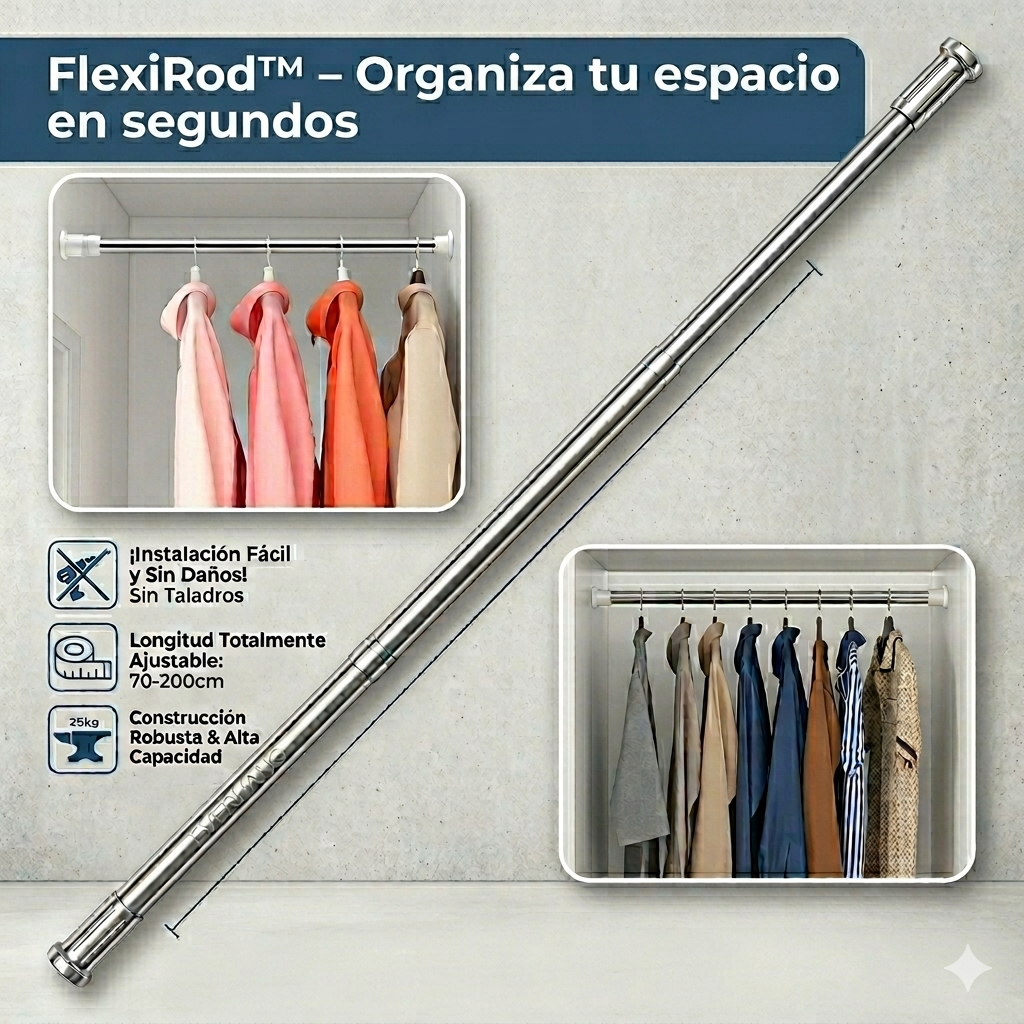 FlexiRod™ – Organiza tu espacio en segundos sin taladro