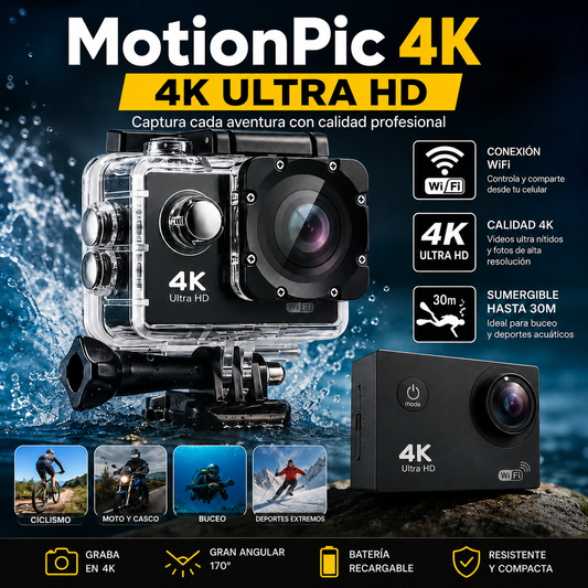 MotionPic 4K: Diseñada para la acción, graba tus límites sin filtros.