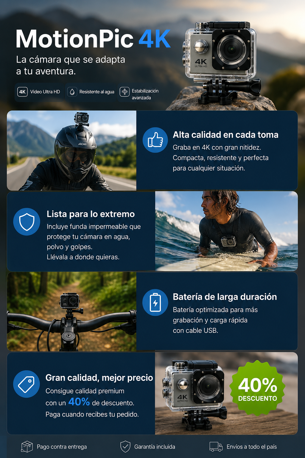 MotionPic 4K: Diseñada para la acción, graba tus límites sin filtros.